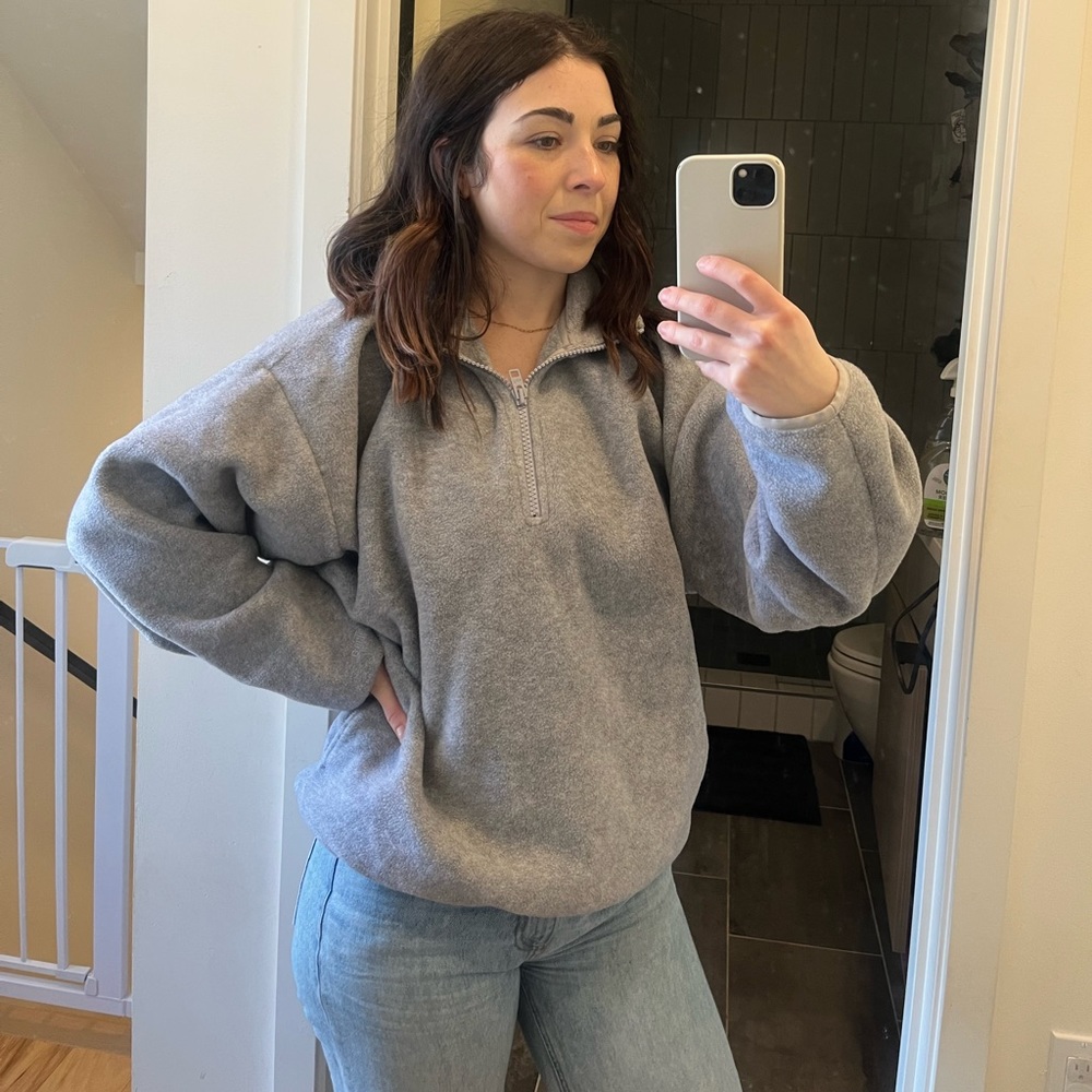Aritzia TNA polar fleece quarter zip sweater in faded lavender